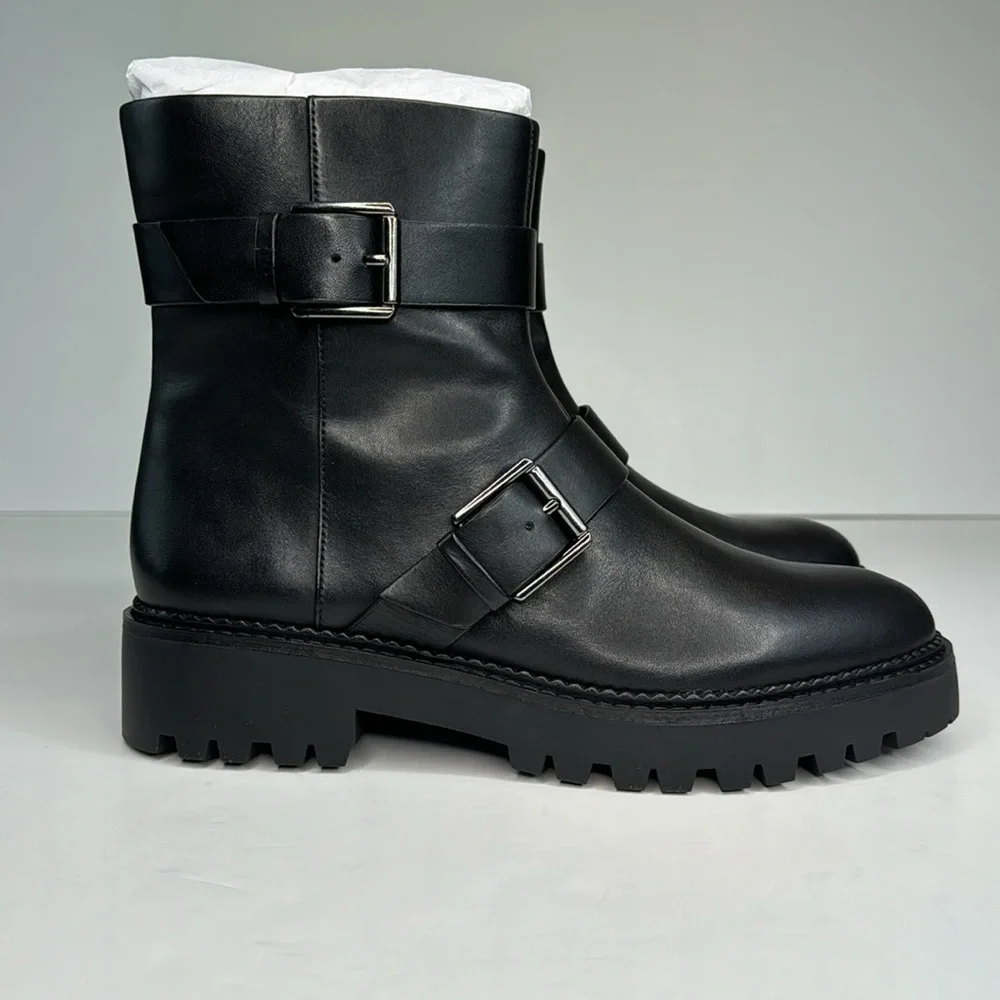Nordstrom Macombs Water Resistant Moto Boot Leather NEW 8.5 Black